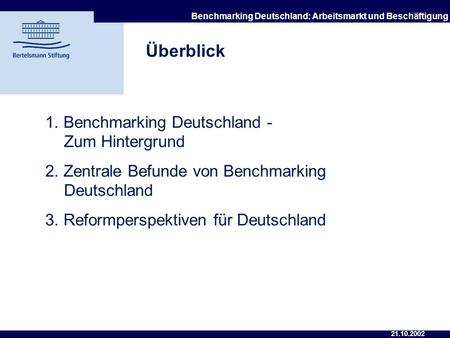 Benchmarking Deutschland: Arbeitsmarkt und Beschäftigung