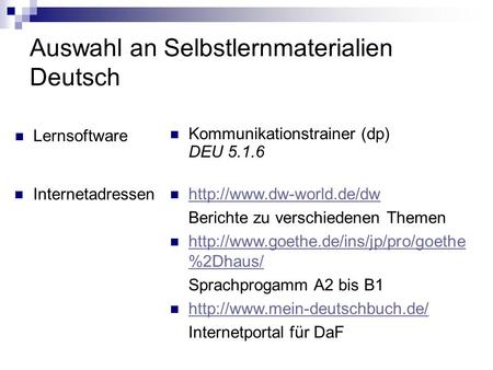 Auswahl an Selbstlernmaterialien Deutsch