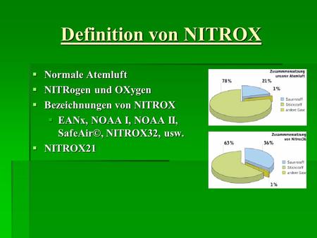 Definition von NITROX Normale Atemluft NITRogen und OXygen
