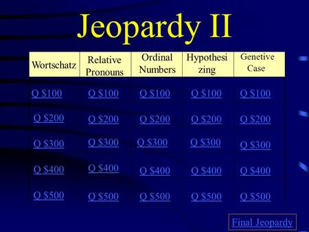 Jeopardy II Ordinal Numbers Hypothesizing Relative Pronouns Wortschatz
