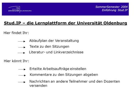 Stud.IP – die Lernplattform der Universität Oldenburg