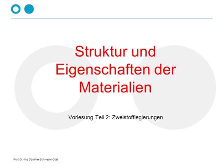 Struktur und Eigenschaften der Materialien Vorlesung Teil 2: Zweistofflegierungen Prof. Dr.-Ing. Dorothee Schroeder-Obst.