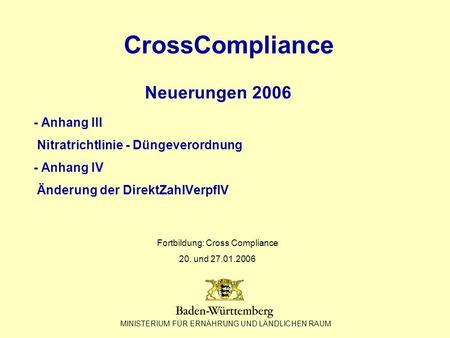 Fortbildung: Cross Compliance 20. und