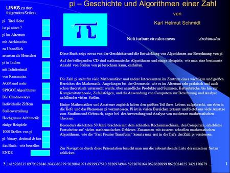pi – Geschichte und Algorithmen einer Zahl von Karl Helmut Schmidt