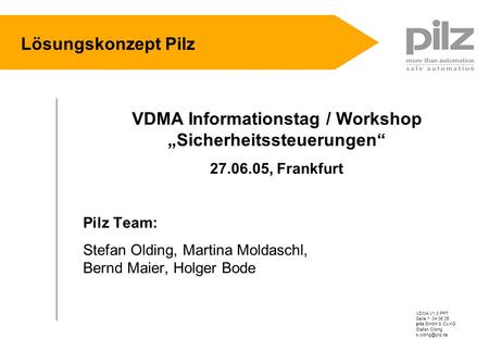 VDMA Informationstag / Workshop „Sicherheitssteuerungen“