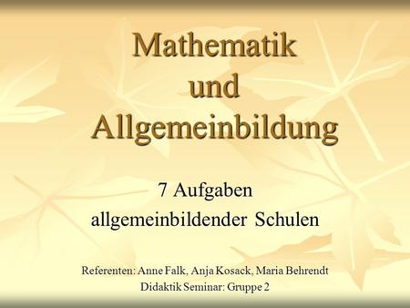 Mathematik und Allgemeinbildung
