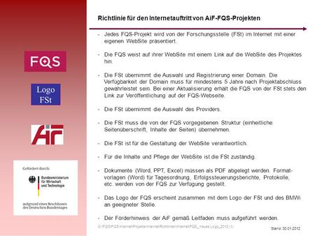 Richtlinie für den Internetauftritt von AiF-FQS-Projekten