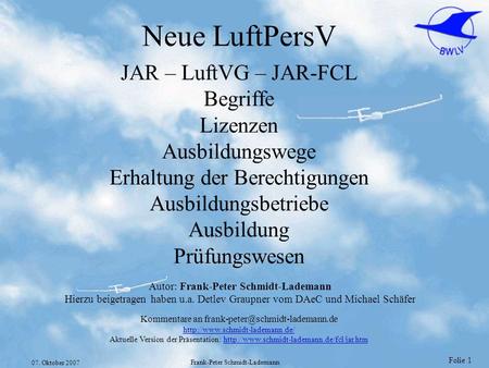 Neue LuftPersV JAR – LuftVG – JAR-FCL Begriffe Lizenzen