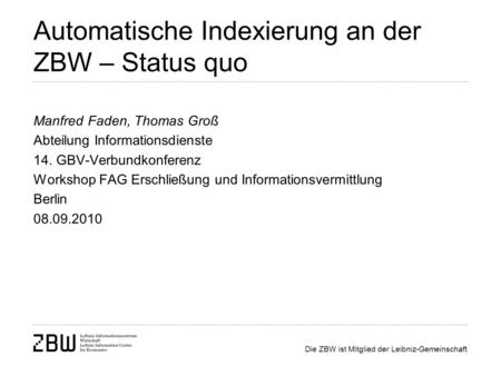 Automatische Indexierung an der ZBW – Status quo
