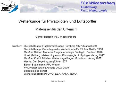 FSV Wächtersberg Wetterkunde für Privatpiloten und Luftsportler