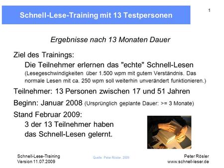 Schnell-Lese-Training mit 13 Testpersonen