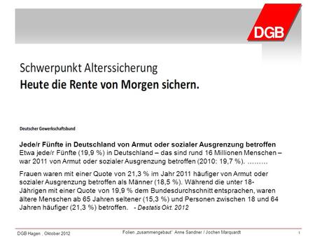 Jede/r Fünfte in Deutschland von Armut oder sozialer Ausgrenzung betroffen Etwa jede/r Fünfte (19,9 %) in Deutschland – das sind rund 16 Millionen Menschen.