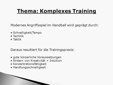 Thema: Komplexes Training