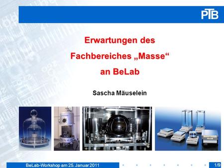 BeLab-Workshop am 25. Januar 2011 Erwartungen des Fachbereiches Masse an BeLab Sascha Mäuselein 1/9.
