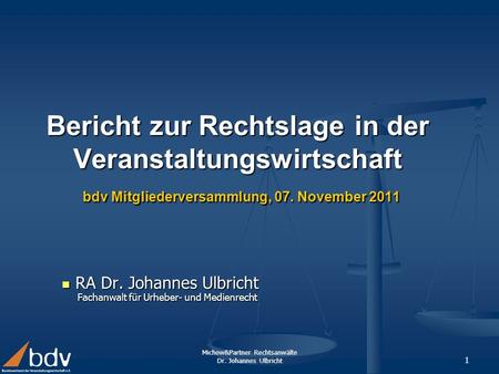 RA Dr. Johannes Ulbricht Fachanwalt für Urheber- und Medienrecht