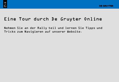 Eine Tour durch De Gruyter Online