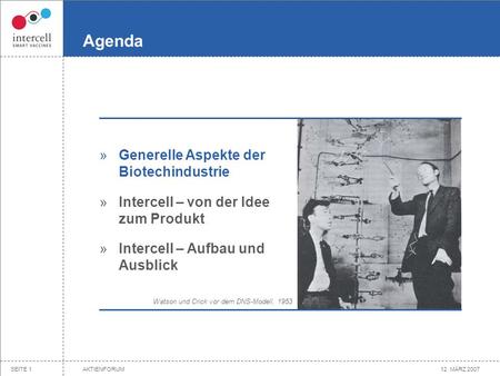 Agenda Generelle Aspekte der Biotechindustrie