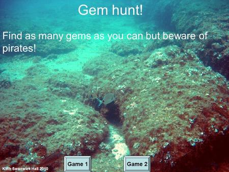 Gem hunt! Find as many gems as you can but beware of pirates! KWh Swanwick Hall 2010 Game 1Game 2.