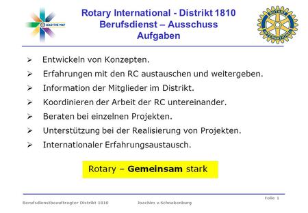Rotary International - Distrikt 1810 Berufsdienst – Ausschuss Aufgaben
