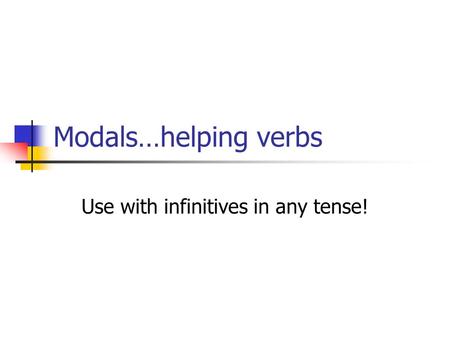 Use with infinitives in any tense!