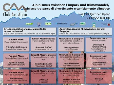 27.03.2017 Alpinismus zwischen Funpark und Klimawandel/ Alpinismo tra parco di divertimento e cambiamento climatico Das CAA-Quiz der Alpen/ Il quiz CAA.
