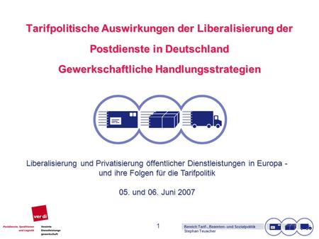 1 Tarifpolitische Auswirkungen der Liberalisierung der Postdienste in Deutschland Gewerkschaftliche Handlungsstrategien Liberalisierung und Privatisierung.
