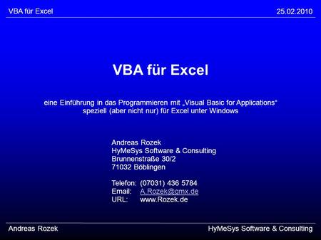 VBA für Excel VBA für Excel