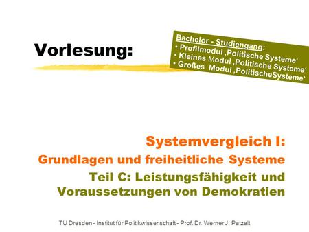 Vorlesung: Systemvergleich I: Grundlagen und freiheitliche Systeme