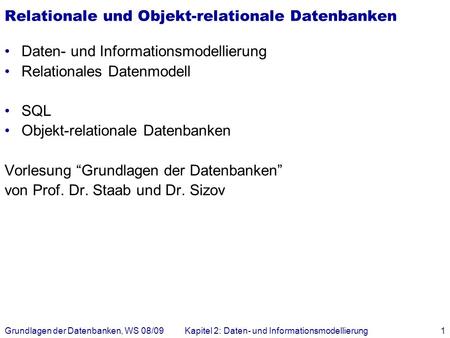 Relationale und Objekt-relationale Datenbanken
