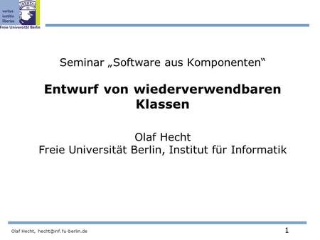 Freie Universität Berlin Institut für Informatik