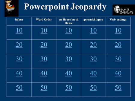 Powerpoint Jeopardy haben Word Order