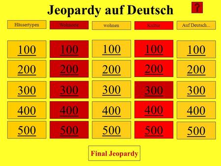 Jeopardy auf Deutsch Häusertypen Wohnorte wohnen Kultur Auf Deutsch...