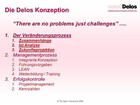 Die Delos Konzeption “There are no problems just challenges” (Cicero)