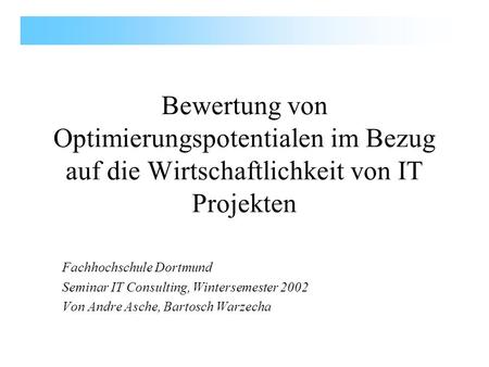 Fachhochschule Dortmund Seminar IT Consulting, Wintersemester 2002
