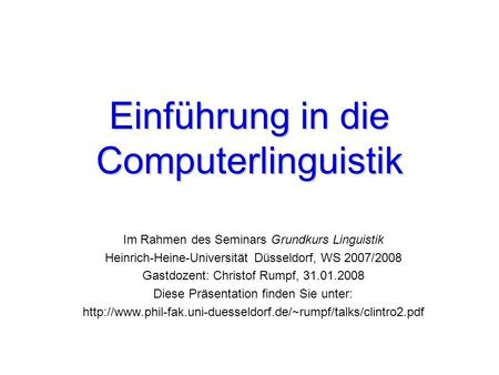 Einführung in die Computerlinguistik