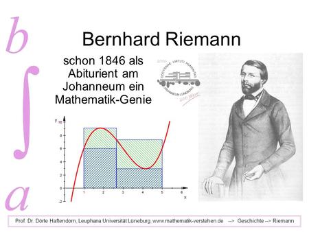 Bernhard Riemann schon 1846 als Abiturient am Johanneum ein Mathematik-Genie Prof. Dr. Dörte Haftendorn, Leuphana Universität Lüneburg, www.mathematik-verstehen.de.