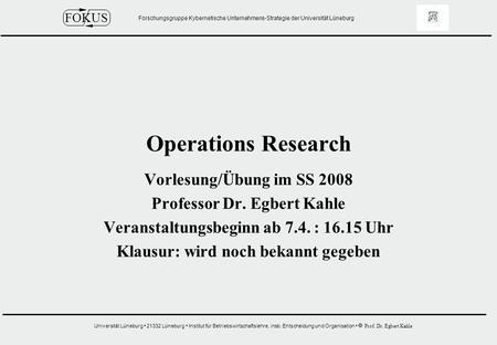 Operations Research Vorlesung/Übung im SS 2008