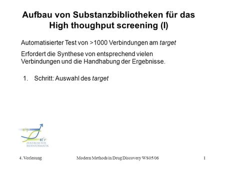 Aufbau von Substanzbibliotheken für das High thoughput screening (I)