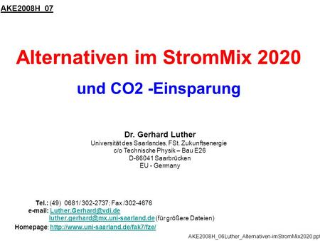 Alternativen im StromMix 2020 und CO2 -Einsparung