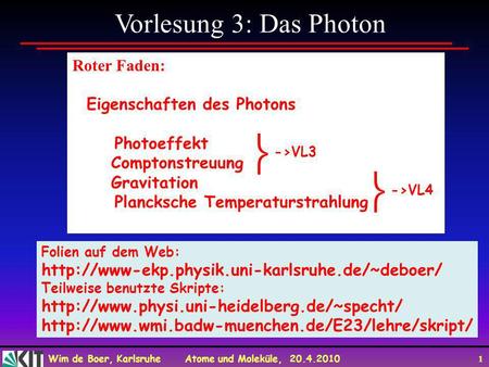   Vorlesung 3: Das Photon Roter Faden: Eigenschaften des Photons