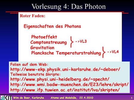   Vorlesung 4: Das Photon Roter Faden: Eigenschaften des Photons
