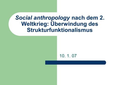 Social anthropology nach dem 2