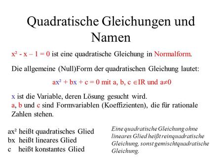 Quadratische Gleichungen und Namen