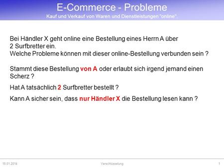 E-Commerce - Probleme Kauf und Verkauf von Waren und Dienstleistungen online. Bei Händler X geht online eine Bestellung eines Herrn A über 2 Surfbretter.