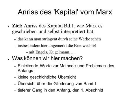 Anriss des 'Kapital' vom Marx