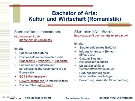 Bachelor of Arts: Kultur und Wirtschaft (Romanistik)