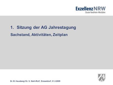 Dr. B. Hausberg/ Dr. S. Stahl-Rolf, Düsseldorf, 31.3.2009 1.Sitzung der AG Jahrestagung Sachstand, Aktivitäten, Zeitplan.