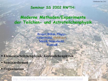 Elementarteilchenphysik/Astroteilchenphysik Seminarthemen Organisation