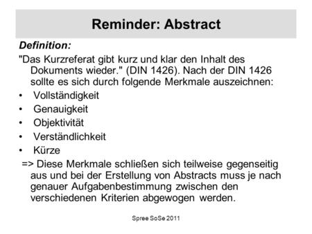 Reminder: Abstract Definition: