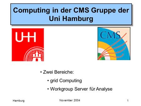 Hamburg November 2004 1 Computing in der CMS Gruppe der Uni Hamburg Zwei Bereiche: grid Computing Workgroup Server für Analyse.